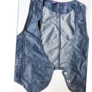 Pink crop jean vest button enclosure XL